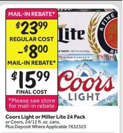 Coors Light or Miller Lite 24 Pack