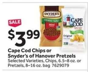 Cape Cod Chips or Snyder’s of Hanover Pretzels