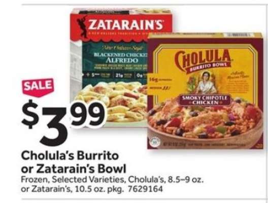 Cholula's Burrito or Zatarain's Bowl