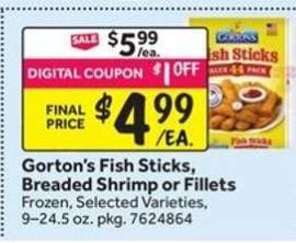 Gorton's Fish Sticks, Breaded Shrimp or Fillets