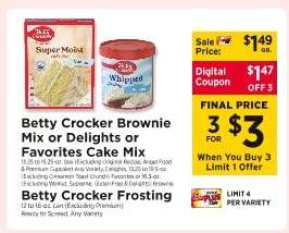 Betty Crocker Brownie Mix or Delights or Favorites Cake Mix