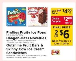 Frollies Fruity Ice Pops, Häagen-Dazs Novelties, Outshine Fruit Bars & Skinny Cow Ice Cream Sandwiches