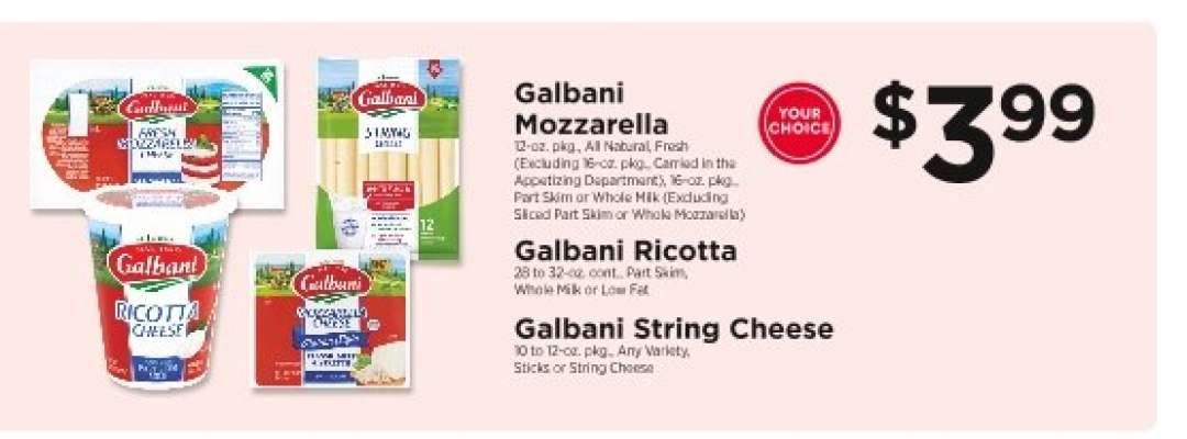 Galbani Mozzarella, Ricotta, String Cheese