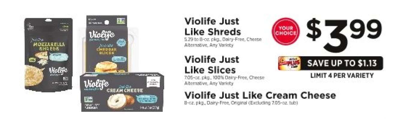 Violife Just Like Shreds, Violife Just Like Slices, Violife Just Like Cream Cheese