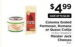 Colonna Grated Parmesan, Romano or Queso Cotija / Meister Jack Cheeses