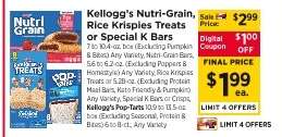 Kellogg's Nutri-Grain, Rice Krispies Treats or Special K Bars