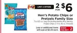 Herr's Potato Chips or Pretzels Family Size