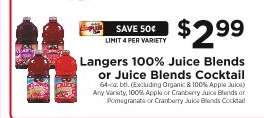 Langers 100% Juice Blends or Juice Blends Cocktail
