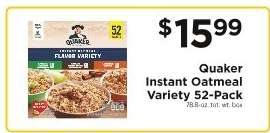 Quaker Instant Oatmeal Variety 52-Pack