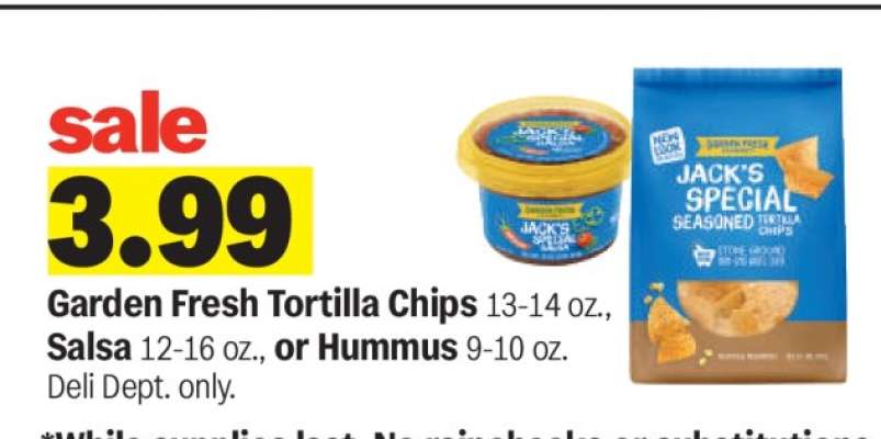 Garden Fresh Tortilla Chips, Salsa or Hummus