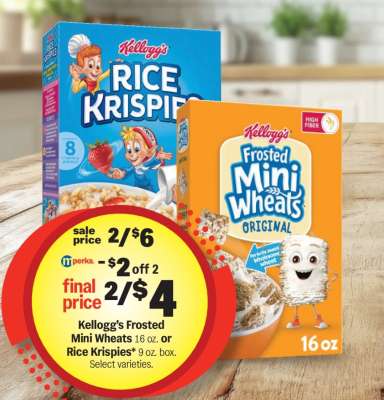 Kellogg's Frosted Mini Wheats or Rice Krispies