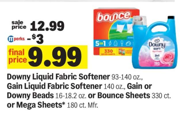 Downy Liquid Fabric Softener, Gain Liquid Fabric Softener, Gain or Downy Beads, Bounce Sheets, Mega Sheets