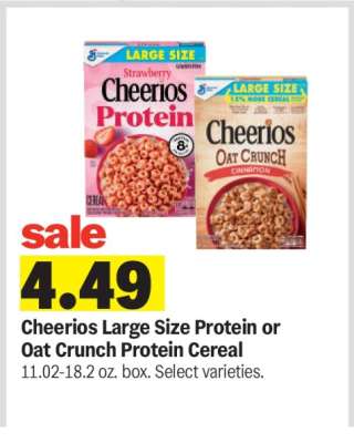 Cheerios Large Size Protein or Oat Crunch Protein Cereal
