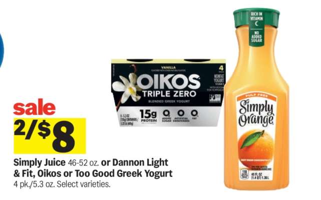 Simply Juice or Dannon Light & Fit, Oikos or Too Good Greek Yogurt