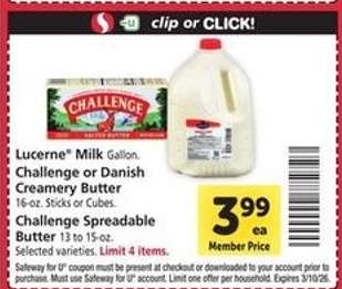 Lucerne Milk, Challenge or Danish Creamery Butter