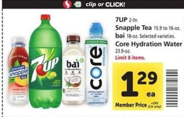 7UP, Snapple Tea, bai, Core Hydration Water