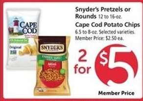 Snyder's Pretzels or Rounds, Cape Cod Potato Chips