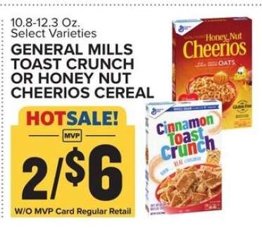 General Mills Toast Crunch or Honey Nut Cheerios Cereal