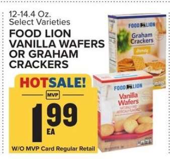 FOOD LION VANILLA WAFERS OR GRAHAM CRACKERS