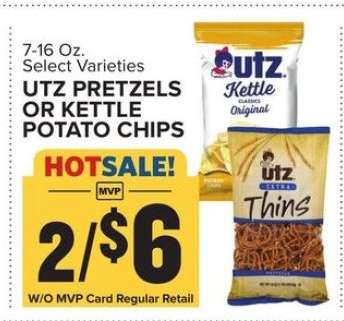 Utz Pretzels or Kettle Potato Chips