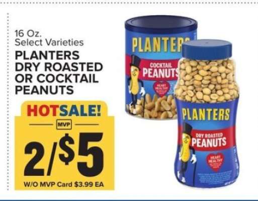 Planters Dry Roasted or Cocktail Peanuts