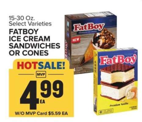 FatBoy Ice Cream Sandwiches or Cones