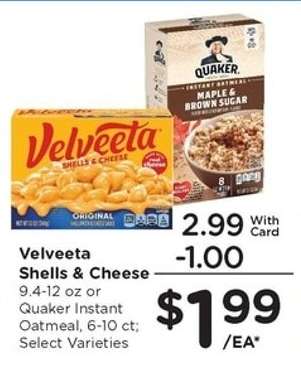 Velveeta Shells & Cheese or Quaker Instant Oatmeal