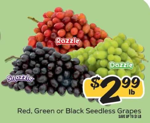 Red, Green or Black Seedless Grapes