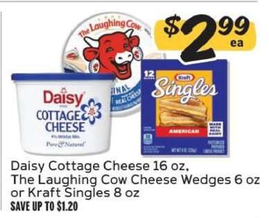 Daisy Cottage Cheese, The Laughing Cow Cheese Wedges, Kraft Singles