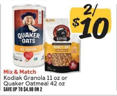 Kodiak Granola or Quaker Oatmeal