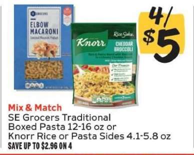 SE Grocers Traditional Boxed Pasta or Knorr Rice or Pasta Sides