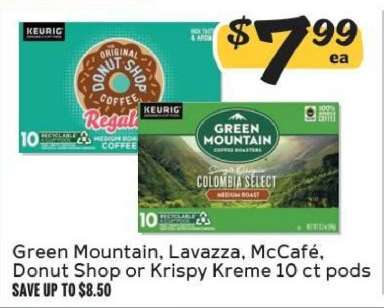 Green Mountain, Lavazza, McCafé, Donut Shop or Krispy Kreme 10 ct pods