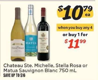 Chateau Ste. Michelle, Stella Rosa or Matua Sauvignon Blanc 750 mL