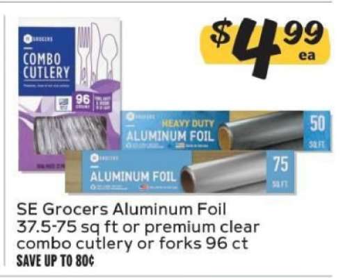 SE Grocers Aluminum Foil or Premium Clear Combo Cutlery