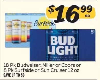 Budweiser, Miller, Coors, Surfside, Sun Cruiser