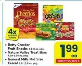 Betty Crocker Fruit Snacks, Nature Valley Treat Bars, General Mills Mid Size Cereal