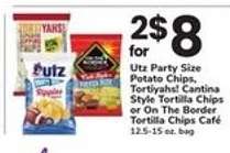 Utz Party Size Potato Chips, Tortiyahs! Cantina Style Tortilla Chips or On The Border Tortilla Chips Café