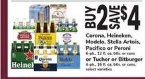 Corona, Heineken, Modelo, Stella Artois, Pacifico or Peroni