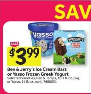 Ben & Jerry’s Ice Cream Bars or Yasso Frozen Greek Yogurt