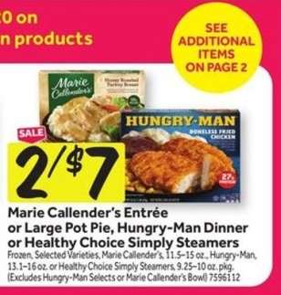Marie Callender's Entrée or Large Pot Pie, Hungry-Man Dinner or Healthy Choice Simply Steamers