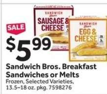 Sandwich Bros. Breakfast Sandwiches or Melts