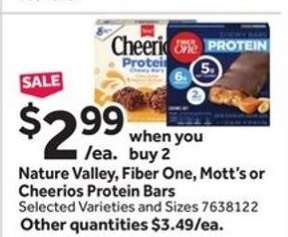 Nature Valley, Fiber One, Mott's or Cheerios Protein Bars