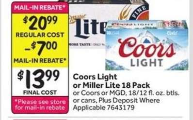 Coors Light or Miller Lite 18 Pack