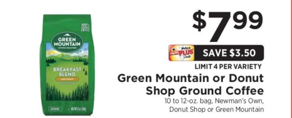 Green Mountain or Donut Shop Ground Coffee