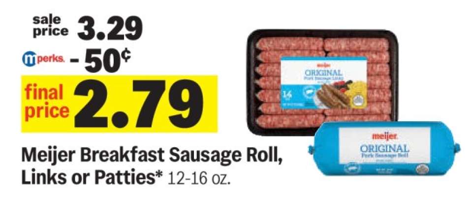 Meijer Breakfast Sausage Roll, Links or Patties