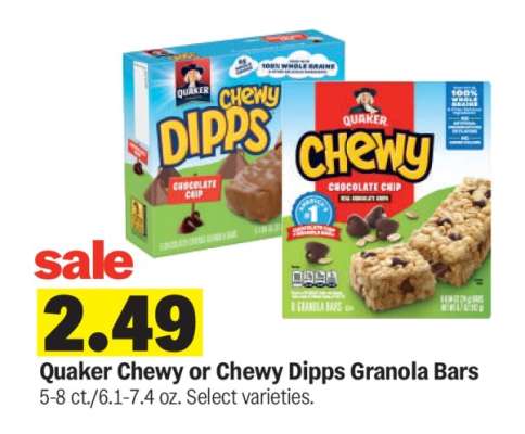 Quaker Chewy or Chewy Dipps Granola Bars
