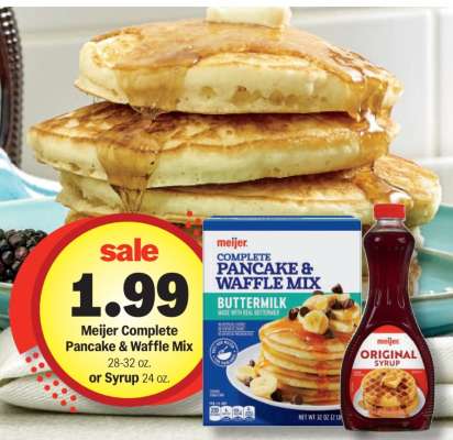 Meijer Complete Pancake & Waffle Mix or Syrup