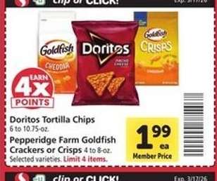 Doritos Tortilla Chips & Pepperidge Farm Goldfish Crackers or Crisps