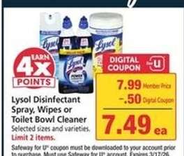 Lysol Disinfectant Spray, Wipes or Toilet Bowl Cleaner