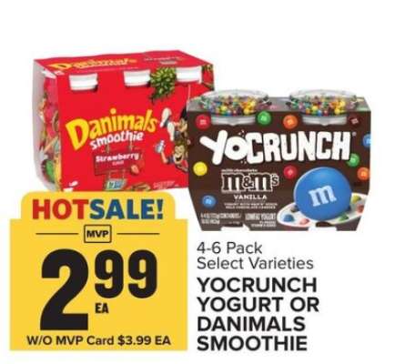 YOCRUNCH YOGURT OR DANIMALS SMOOTHIE
